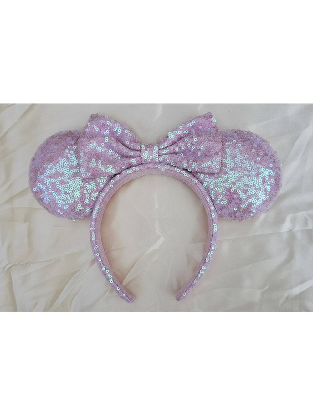 Millennial Pink Sequin Minnie Mouse Ears Headband with Bow